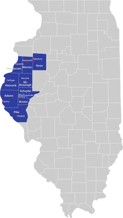 map Map of serviced counties in Illinois